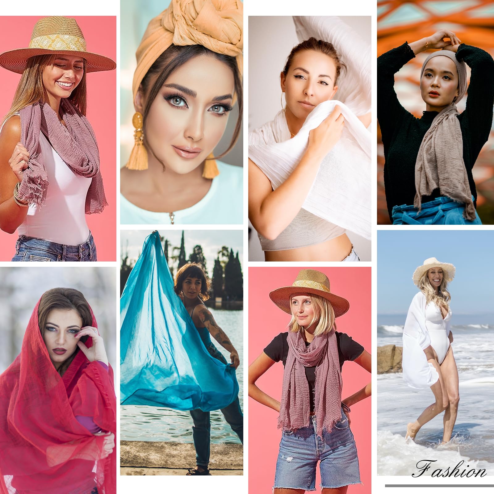 Bufanda para mujer para todas las estaciones, 3 unidades, algodón, cáñamo, colores mezclados