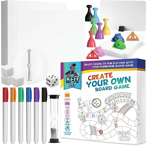Miniatura 1 de KEFF Haz tu propio juego de mesa  Kit de juego de mesa en blanco con piezas de juego, tarjetas en blanco, dados, spinner, peones y más  Crea tus