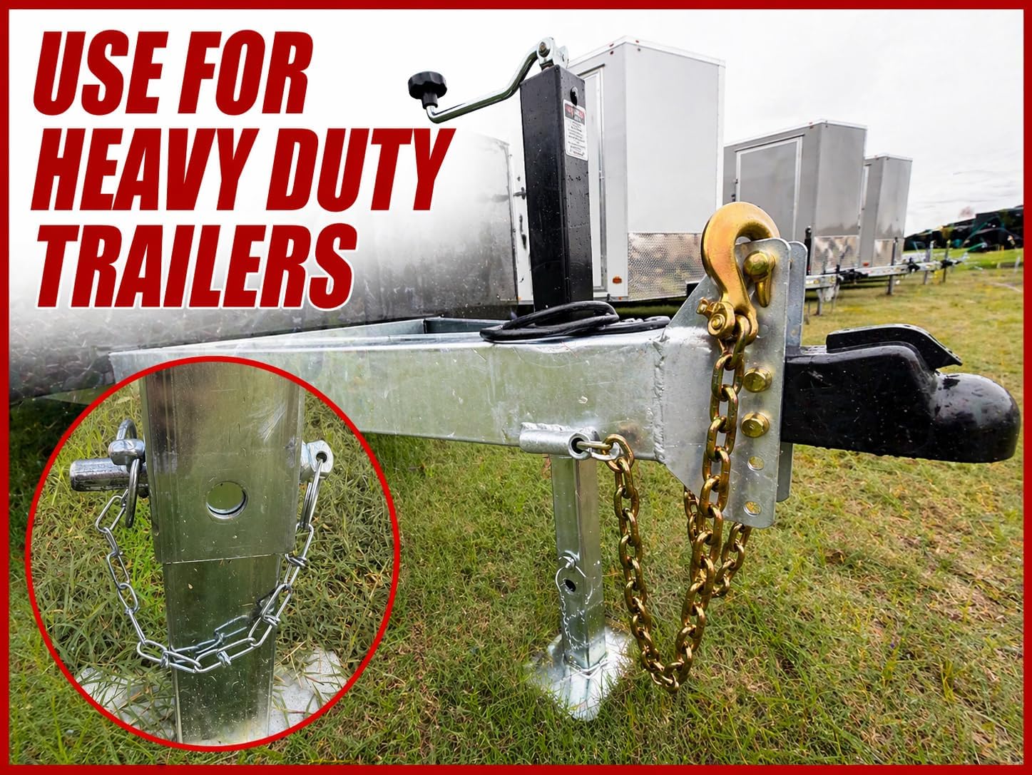 Trailer Jack Drop Leg Pin Replacement 1/2 Inch, 8000 lb Rated, Easy Grip Handle, Steel, Includes Clips (1)