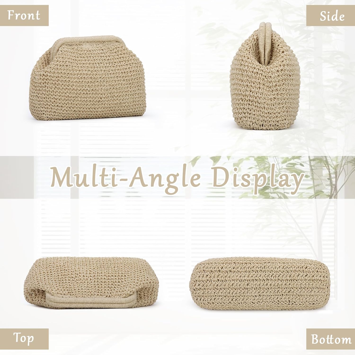 Fecialy Straw Clutch Purses for Women Woven Dumpling Handbag Summer Beach Clutch Wicker Raffia Crossbody Purses