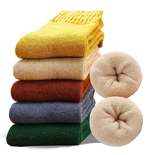 MOSOTECH 5 Pairs Womens Wool Socks, Thick Warm Cozy Crew Winter Socks Boot Socks Thermal Gifts Socks, Size 5-10