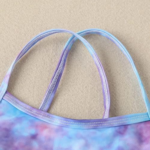 Miniatura 4 de Traje de baño de 1 pieza para niñas pequeñas, sin mangas, colorido, teñido anudado, estilo festivo (azul, 5-6 años)