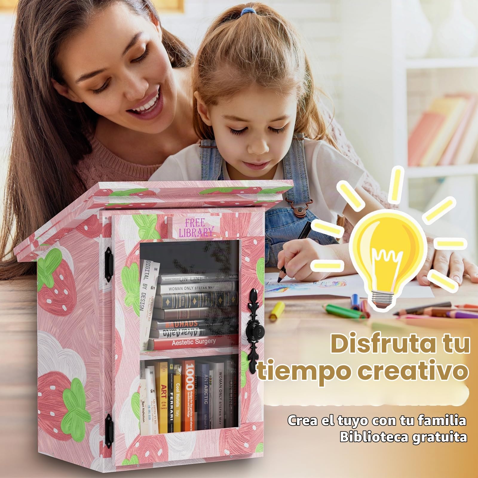 MSFE Librería Infantil con Forma de Casa,Pequeña Caja de Biblioteca Exterior de Doble Capa,Pequeña Caja de Biblioteca Gratuita Impermeable,Kit de Bricolaje para Estante Colgante para Compartir Libros