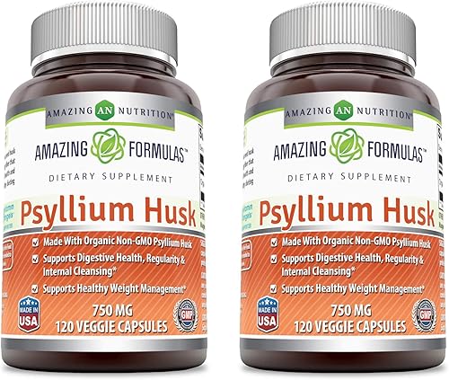 Miniatura 5 de Amazing Formulas Psyllium Husk 750mg 360 cápsulas vegetales Suplemento  Sin OMG  Sin gluten  Fabricado en Estados Unidos  Adecuado para vegetarianos