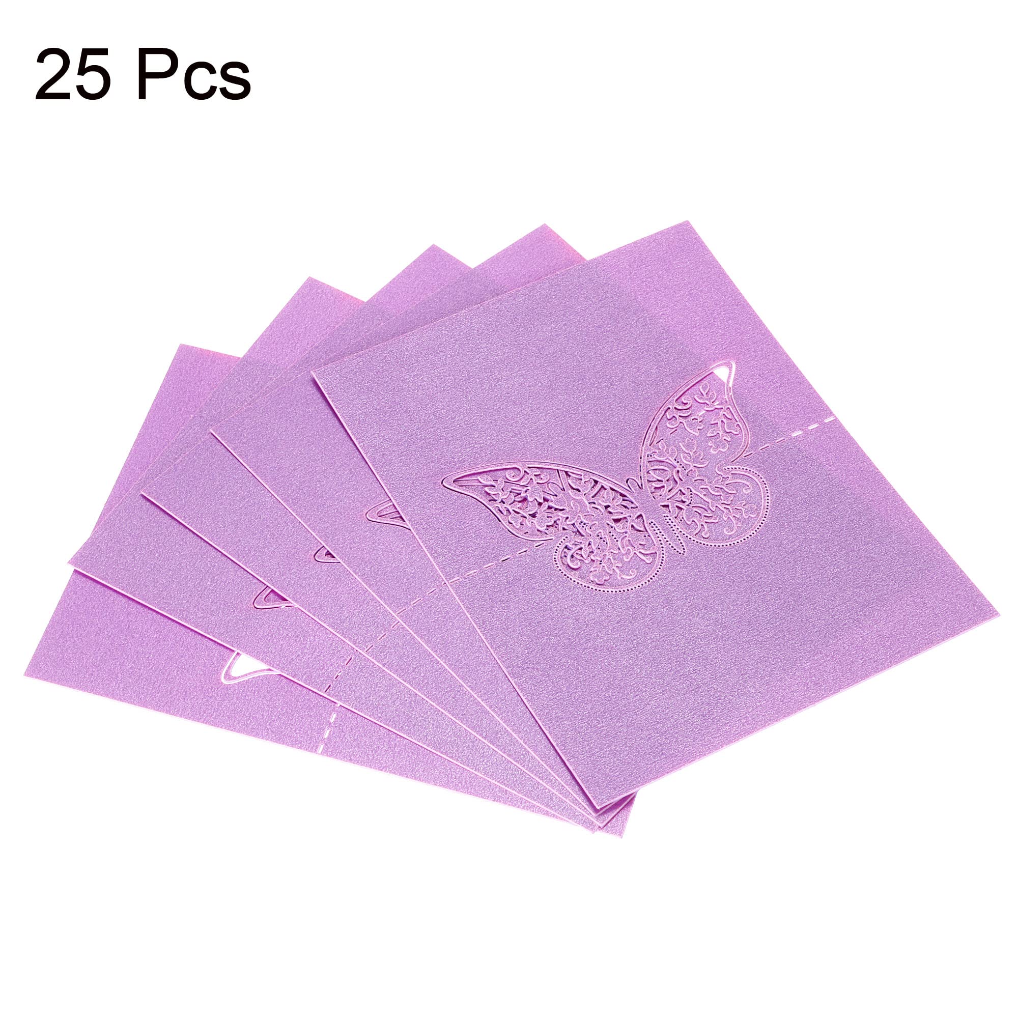 PATIKIL Table Name Place Cards,25Pcs 4.68 x 3.51inch Favor Decor Hollow Butterfly Cut Design Blank Card for Wedding Party Seating Place Cards Purple - Image 3