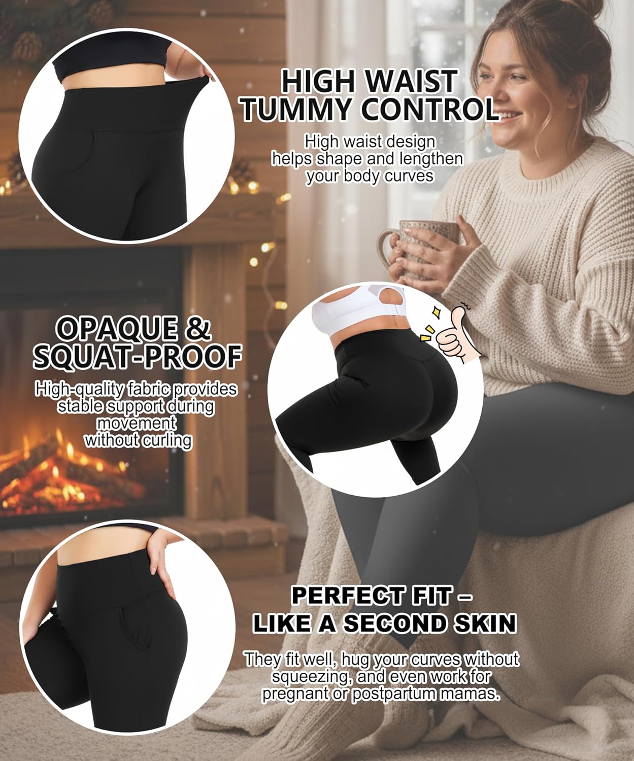 3 Pack Plus Size Leggings with Pockets for Women-High Waisted Tummy Control 1X-4X Soft Yoga Pants for Workout - Image 4