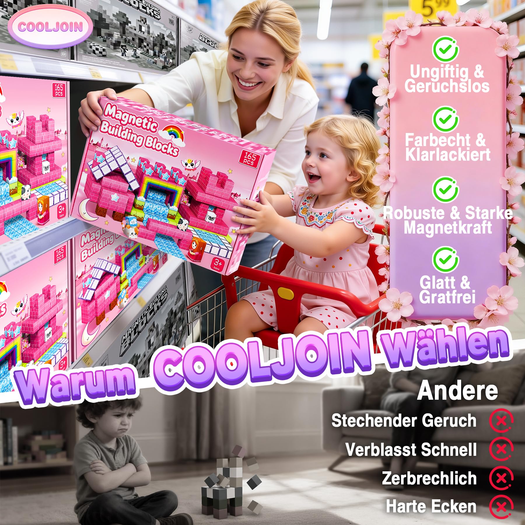 Magnetische Bausteine - 165 Teile Mine Magnetbausteine Spielzeug ab 3 Jahre mädchen, Magnetische Bauwelt Ostergeschenke and Halloween Spielzeug Magnetblöcke für Kinder ab 3 4 5 6 7 8 9 Jahre