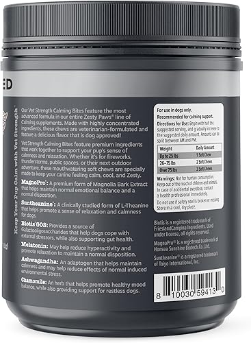 Miniatura 7 de Zesty Paws Vet Strength - Masticables calmantes para perros, para el estrés diario, relajación, compostura y separación, pavo ahumado, 90 unidades