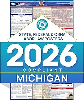 Michigan 2026 Labor Law Poster – State & Federal Compliance – OSHA, EEOC, FMLA, Minimum Wage – Durable, Laminated & Waterproof Workplace Employment Poster – Made in USA – 26” x 39.5”