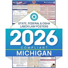 Michigan 2026 Labor Law Poster State & Federal Compliance OSHA, EEOC, FMLA, Minimum Wage Durable, Laminated & Waterproof Workplace Employment Poster Made in USA 26 x 39.5