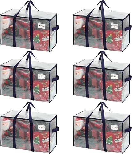 VENO 6 Pack Moving Bags, Moving Supplies, Moving Boxes, College Packing Storage Boxes with Lids Alternative, Heavy Duty Totes, Extra Large, Sturdy Handles, Zipper, for Packaging (Clear, 6 Pack)
