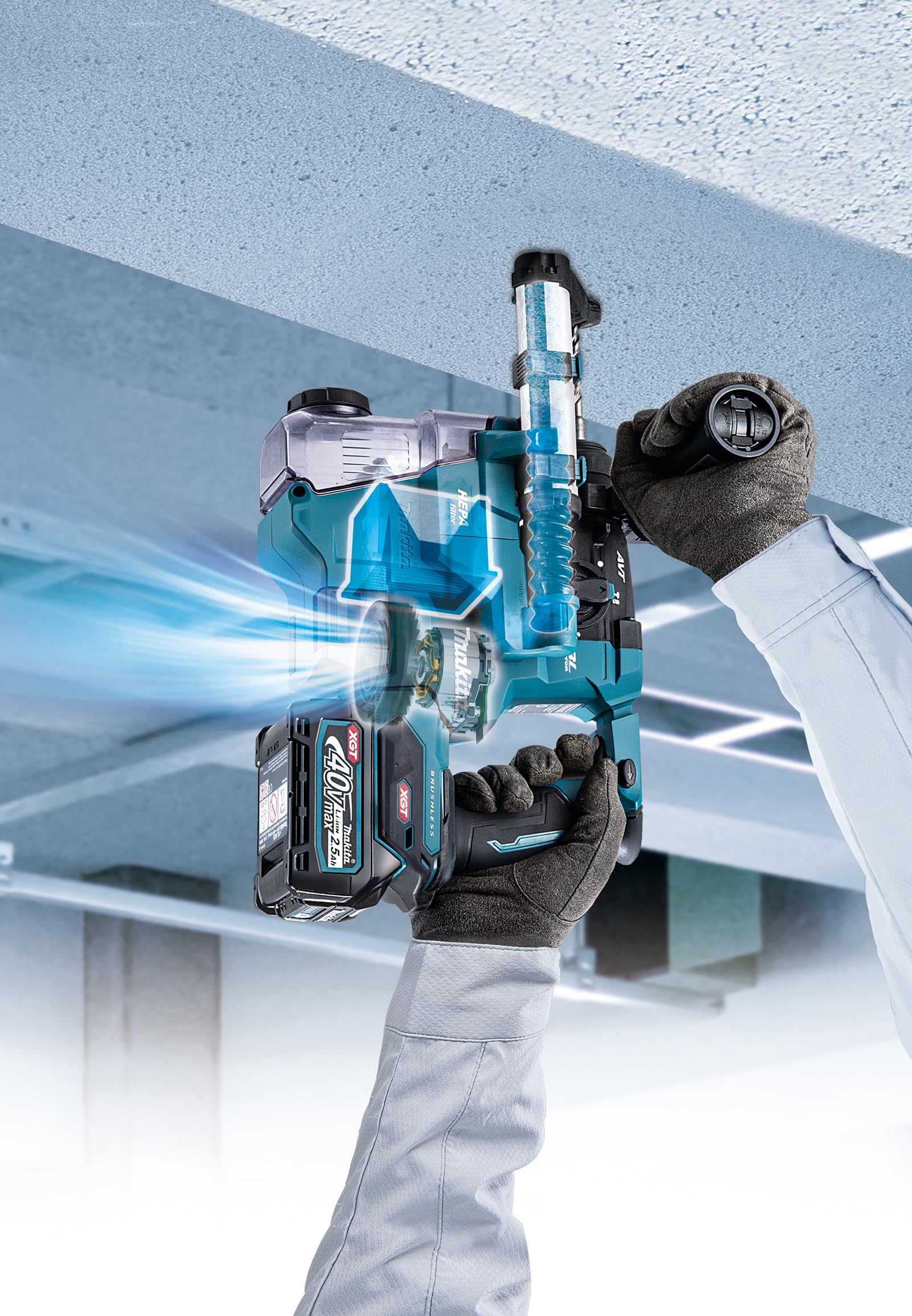 Makita HR010GD201 młot akumulatorowy SDS-PLUS 40 V maks. / 2,5 Ah, 2 akumulatory + ładowarka w Makpac