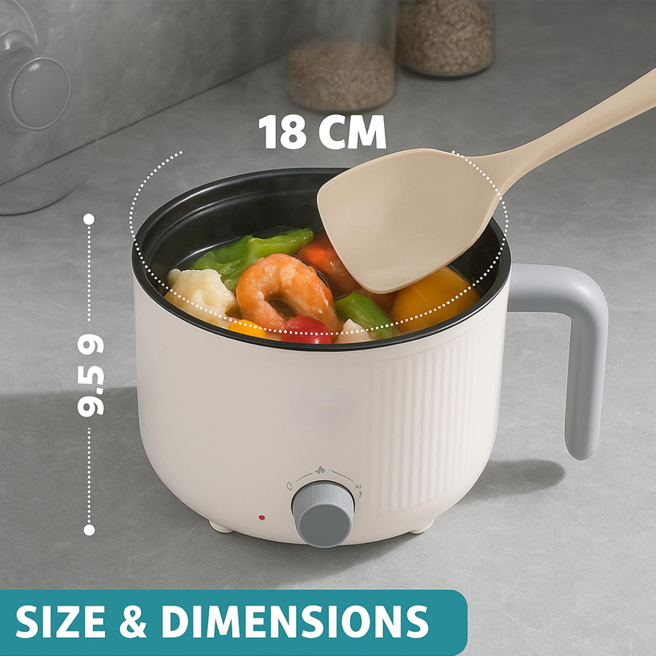 MOOKA Mini Multipurpose Electric Cooker Kettle With Steamer 1.5 Liter Inner Pot Non-Stick Hotpot Cooker For Cooking Hot Water Rice Idli Momos Tea 600W Portable Travel 2
