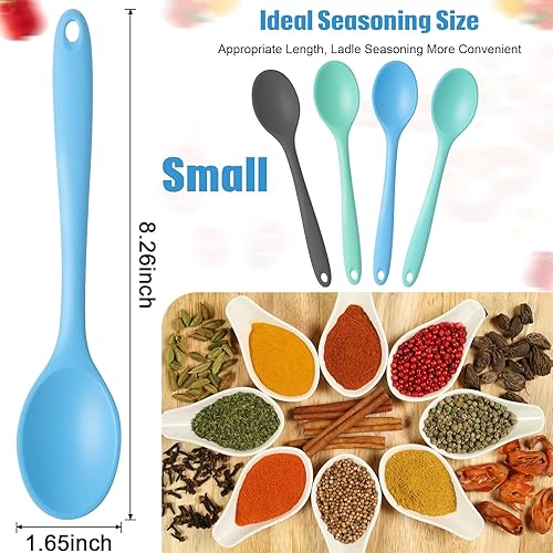 Miniatura 2 de 4 cucharas de silicona para mezclar antiadherentes, resistentes al calor, cuchara de cocina de silicona multicolor, utensilio para hornear y revolver