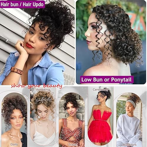 Miniatura 4 de Moño desordenado con cordón elástico, moño rizado y suelto, 3.00 oz, extensión de moño grande, extensión de moño con clip, extensión de cola de