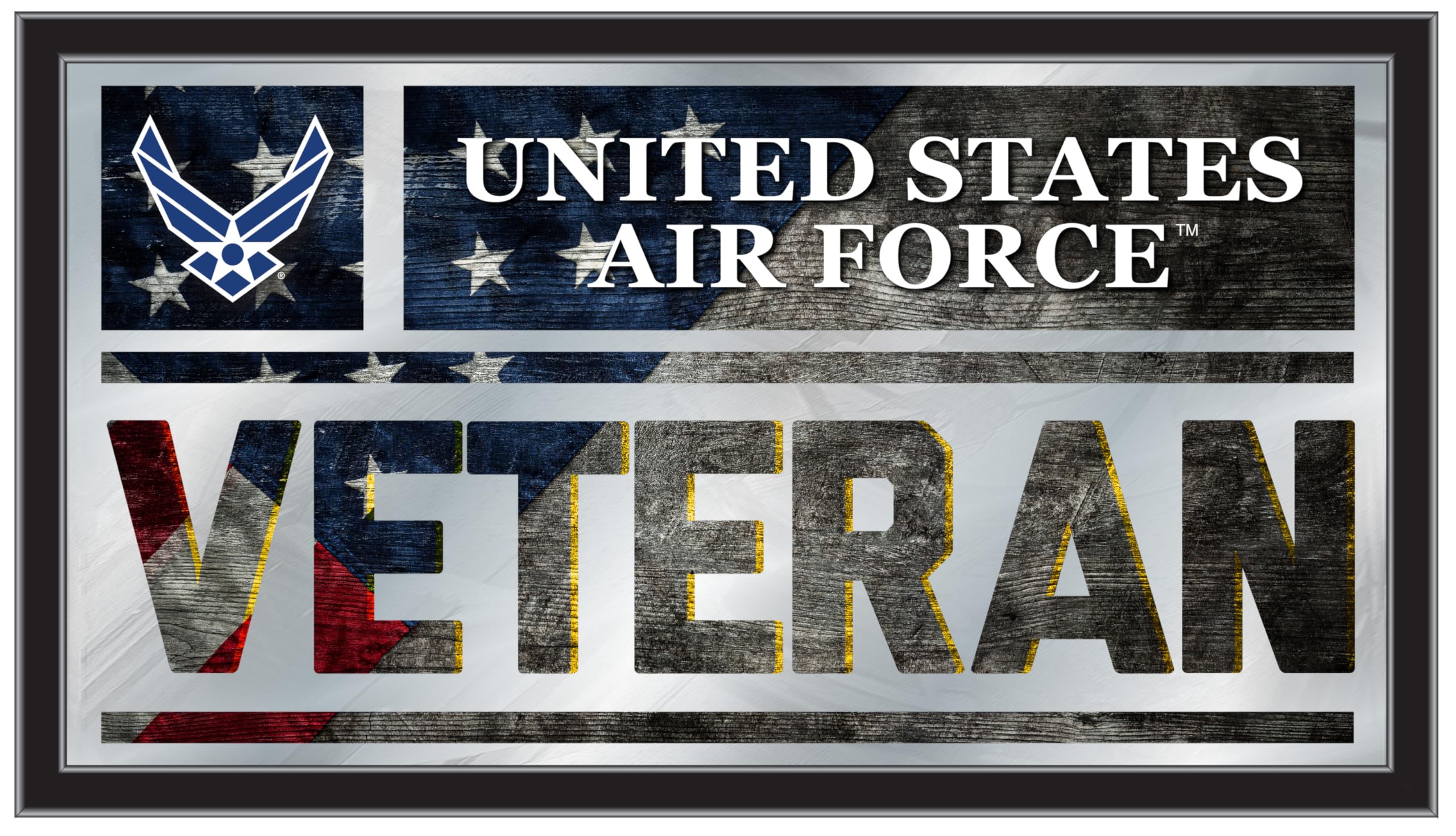 U.S. Air Force Logo Mirror Art - Black Frame, 17x22 Inches, Made In USA