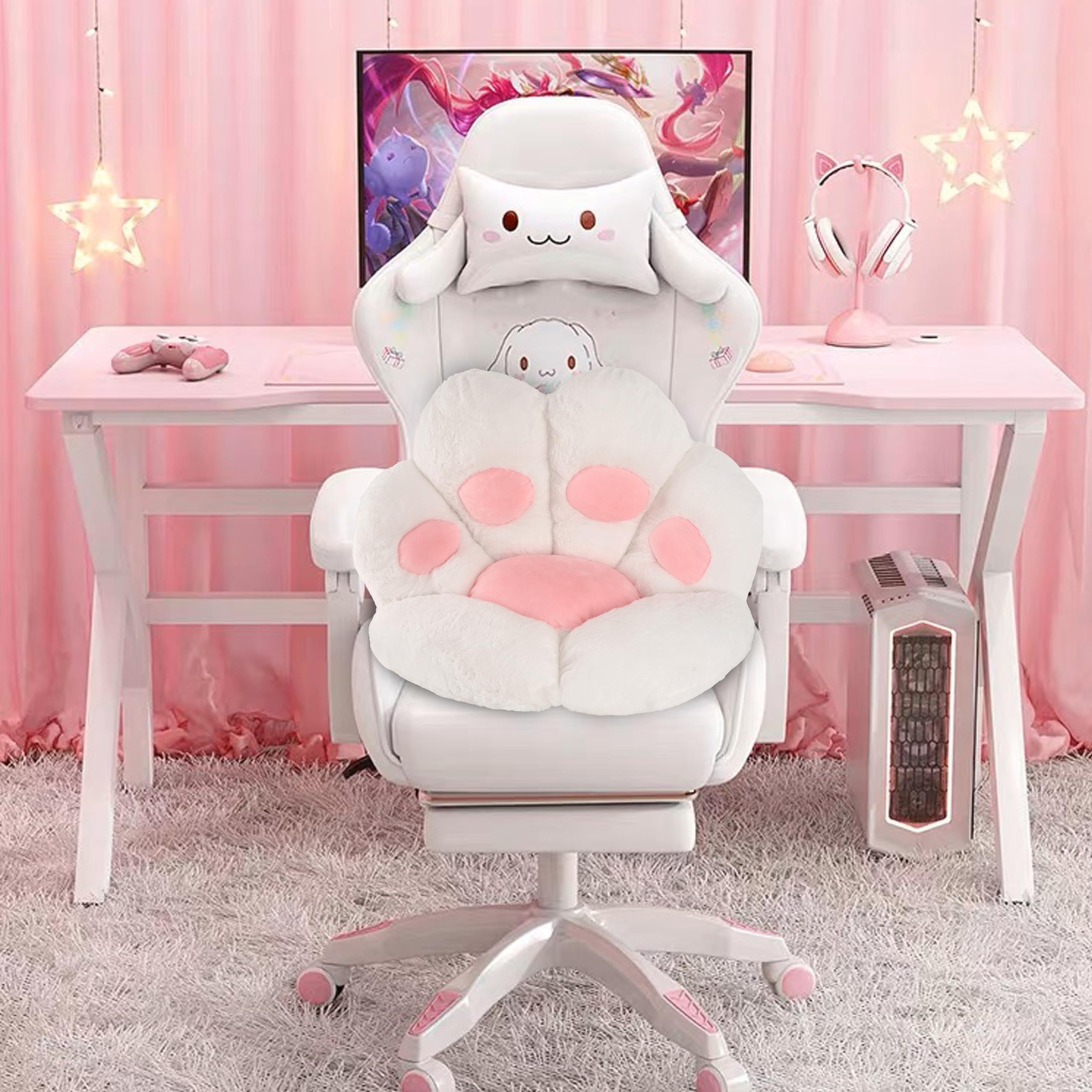 FlyGulls Cat Paw Cushion Kawaii Cat Pillow for Computer Gaming Chair Comfy Cat Paw Seat Cushion for Office Chairs Cute Cat Plush Pillow for Room Decor (White - Image 3