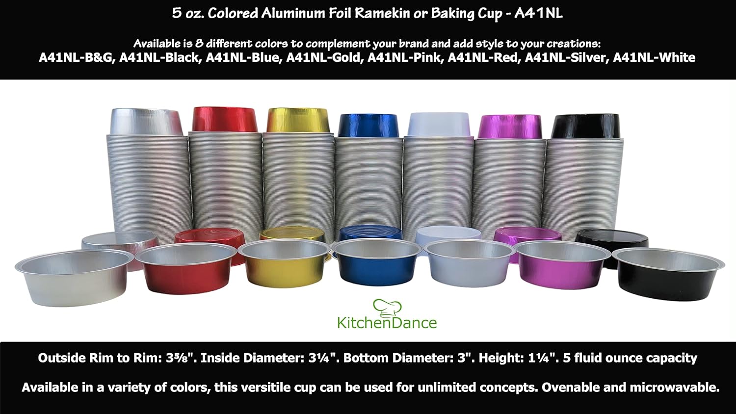 KitchenDance Disposable Colored Aluminum Foil Ramekins with Lid - 5 Ounces Round Heavy Duty Dessert Cups for Creme Brulee, Flan - Non-Stick Souffle Cups - A41 (Red w/Stackable Lid, 100 Count)