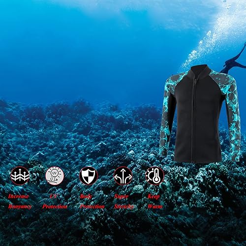 Miniatura 4 de YDQUANI Traje de neopreno de 0.079 pulgadas (0.079 in), chaqueta térmica de manga larga, traje de buceo para hombres y mujeres, buceo, surf,
