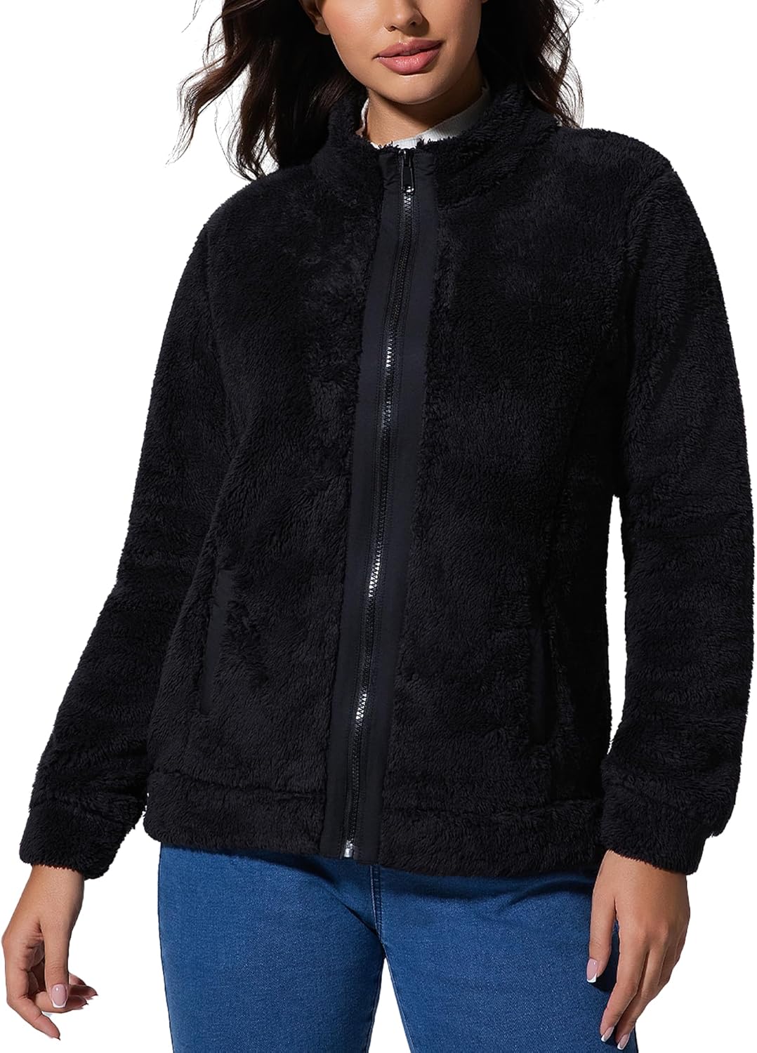 FASHIONSPARK Women’s Sherpa Fleece Jacket Zip Up Warm Plush Coat with Pockets for Fall Winter
