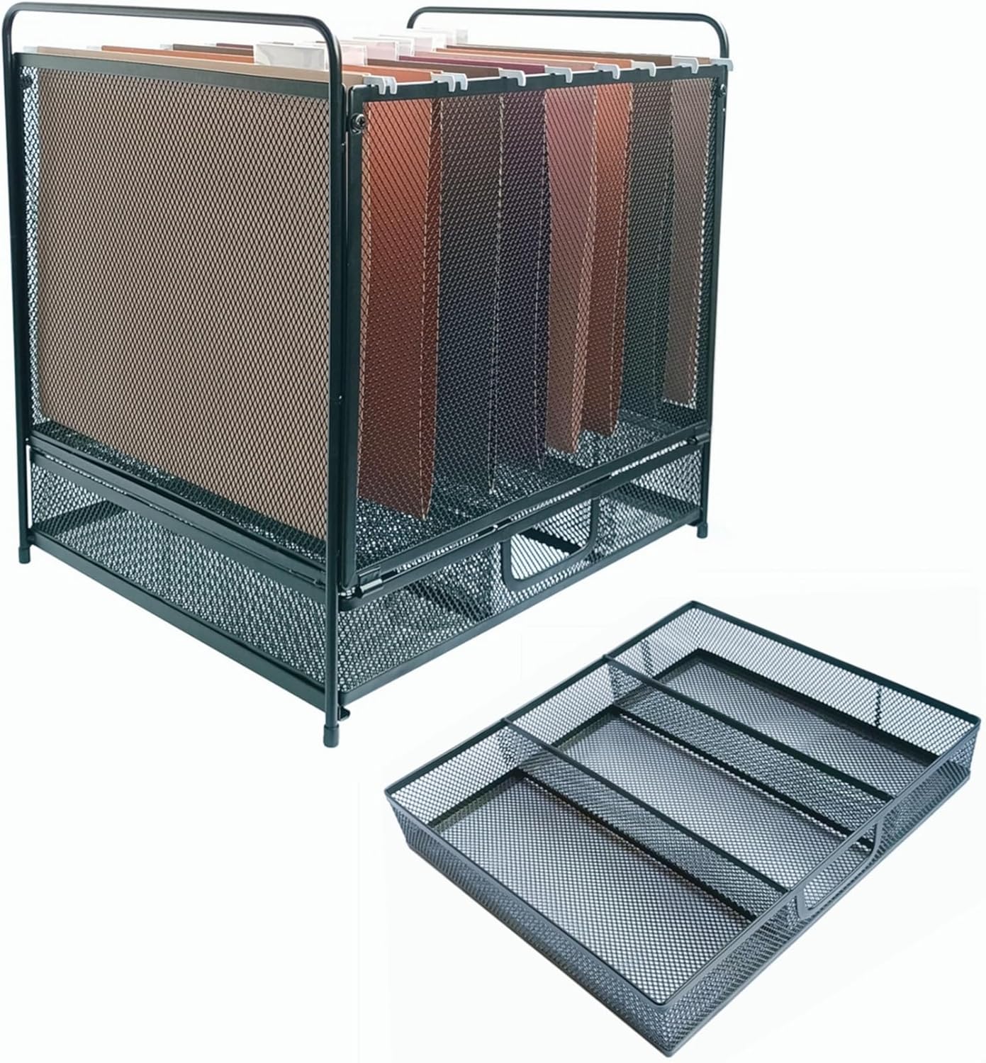 Mesh Desktop Hanging File Organizer with Drawer,Office Supplies and Home Filing Organizer,Letter Size,Black