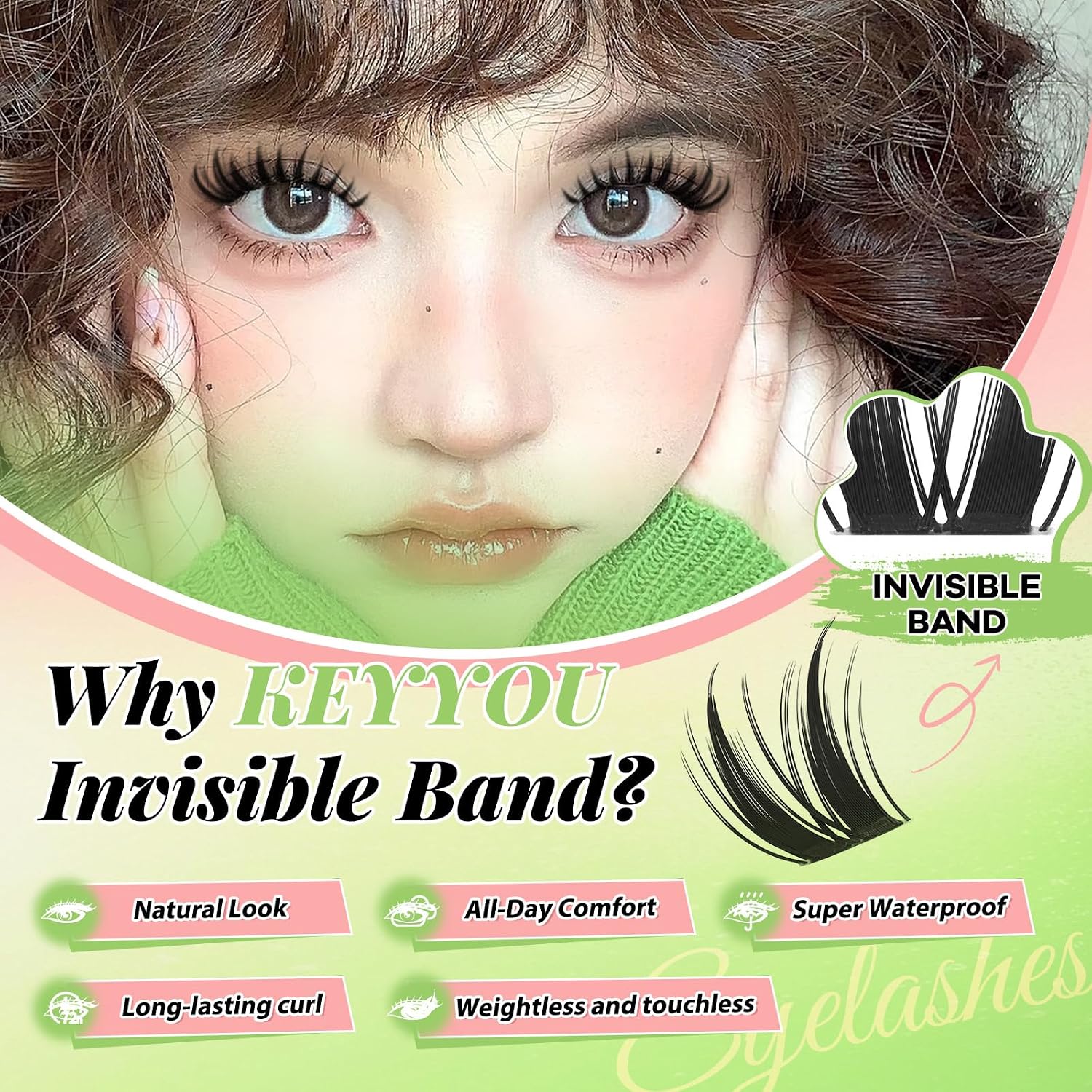 KEYYOU Bunny Lash Clusters Kit DIY Individual Lashes Extension at Home, Natural Wispy C Curl 8-16 Mix, Invisible Band Reusable Waterproof Eyelash Clusters for Beginners Office Party Daily Wear