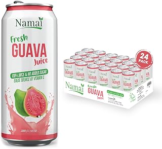 Namai 100% Pure Pink Guava Juice - No Added Sugar, No Preservatives, Natural Energy Boost, Pack of 24 Cans