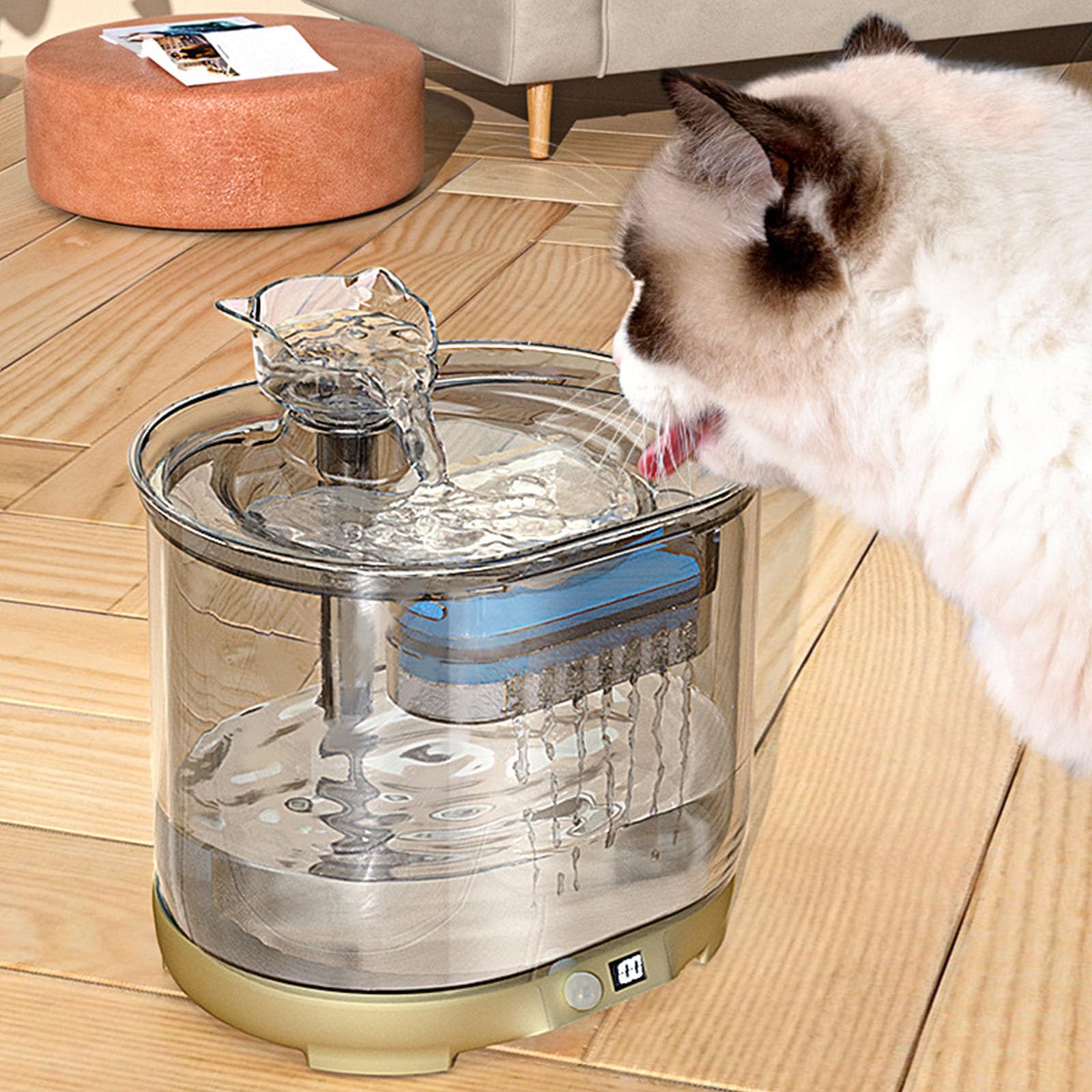 Fuente para Gatos Sin Cable, Fuente De Agua para Perros, Bebedero Gatos Automatico, 2.2L Fuente Agua Gatos con Bateria 4000Mah Recargable, 3 Filtros