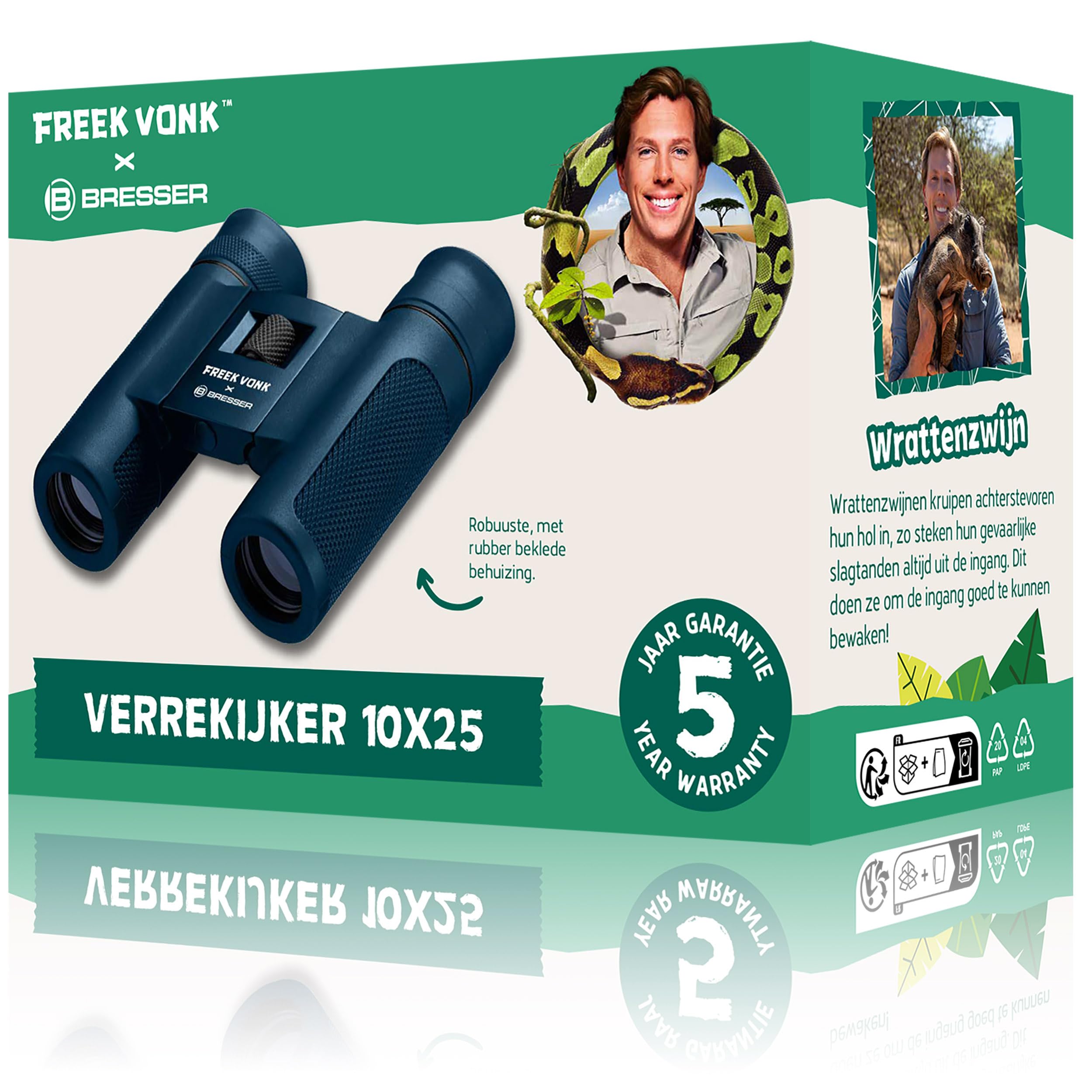 Freek Vonk x Bresser Kinderfernglas 10x25, faltbar, gummiert, geeignet für Brillenträger, inkl. Tasche und Reinigungstuch