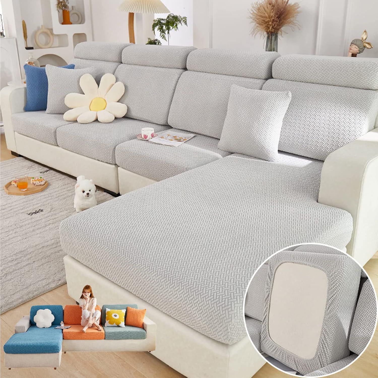 Couch Cushion Covers,Magic Sofa Covers Wear-Resistant Universal Washable Stretch Sofa Covers for Sectional Sofa (Light Grey, Large Single Seat Cover) Light Grey Large Single Seat Cover