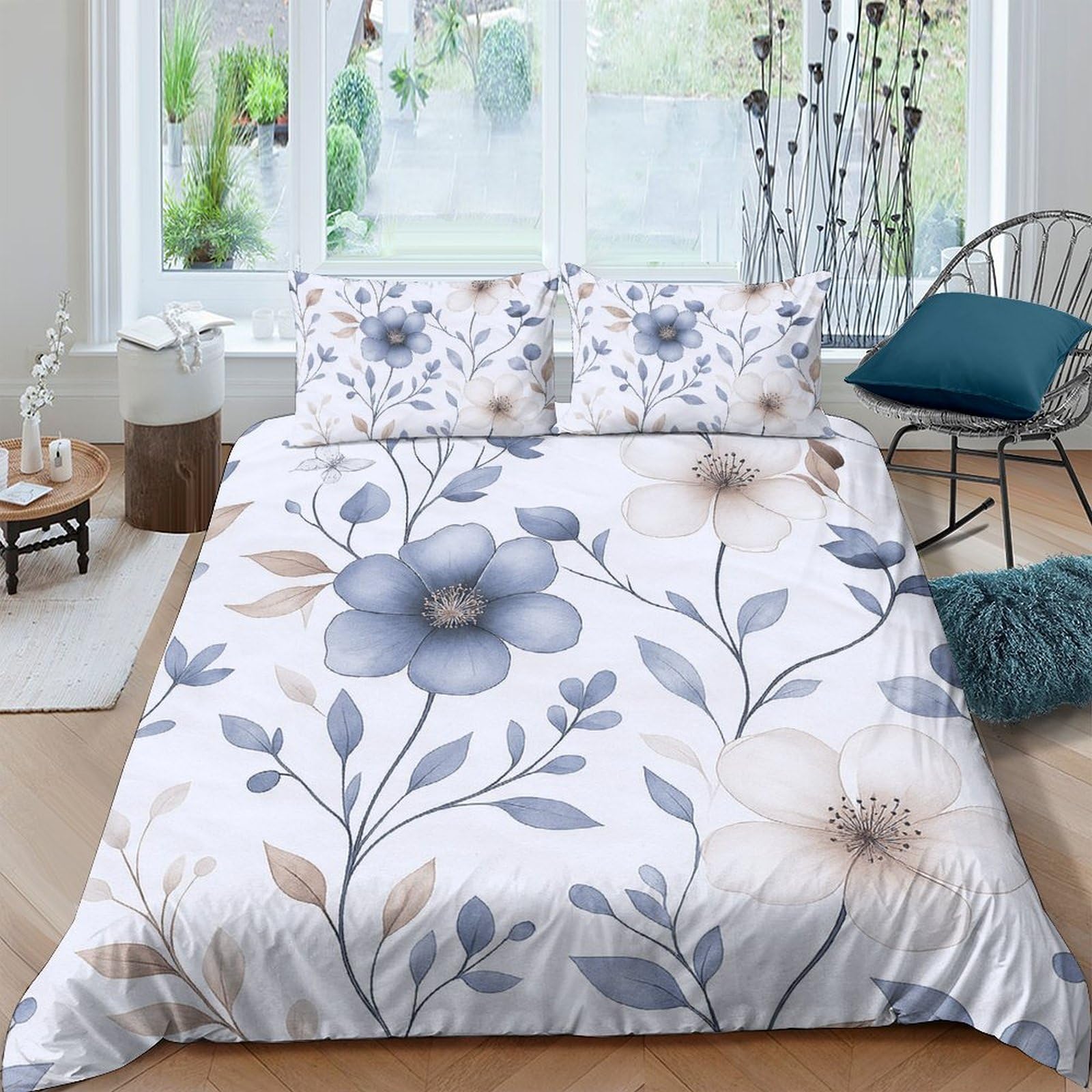 Housse de couette floral 3D en microfibre premium supérieure pour grand lit botanique