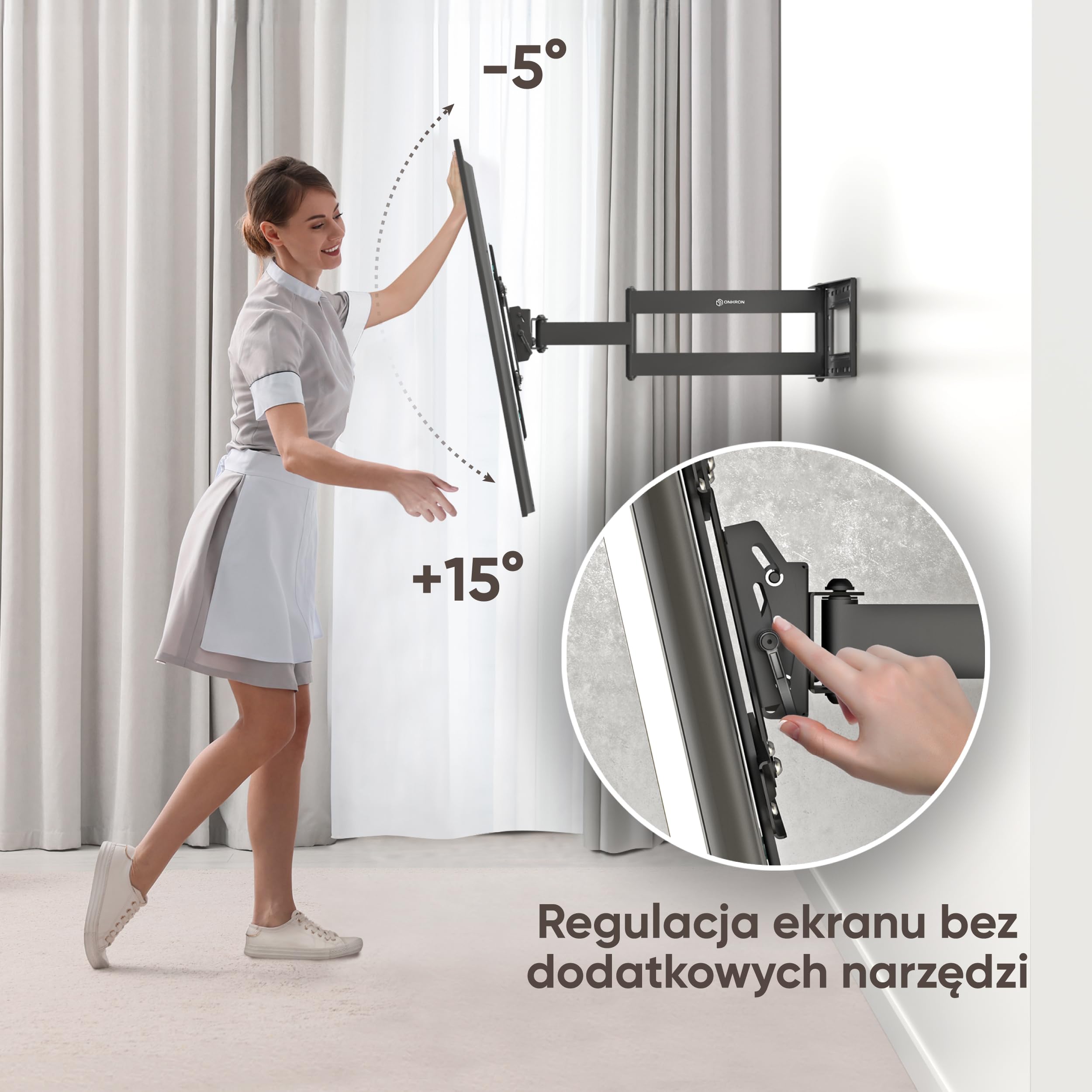 ONKRON Uchwyt ścienny do telewizorów 40-75" (40-75") do 68 kg, wysuwany uchwyt ścienny do telewizora, pochylany, maks. VESA 600 x 400, uchwyt na telewizor, uchwyt ścienny/uniwersalny uchwyt na