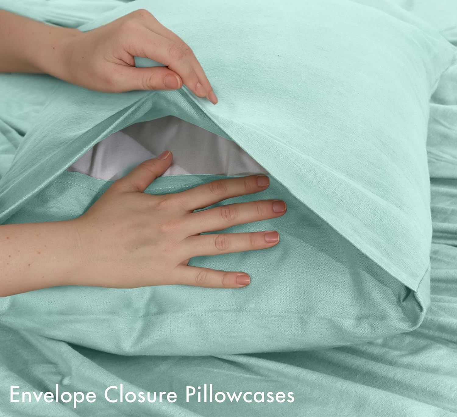 RUVANTI 100% Cotton Flannel Sheets King Size - 4 Piece Warm, Soft & Breathable, Deep Pocket, Double Brushed Cozy All Season Bedding Set, Aqua - Image 7