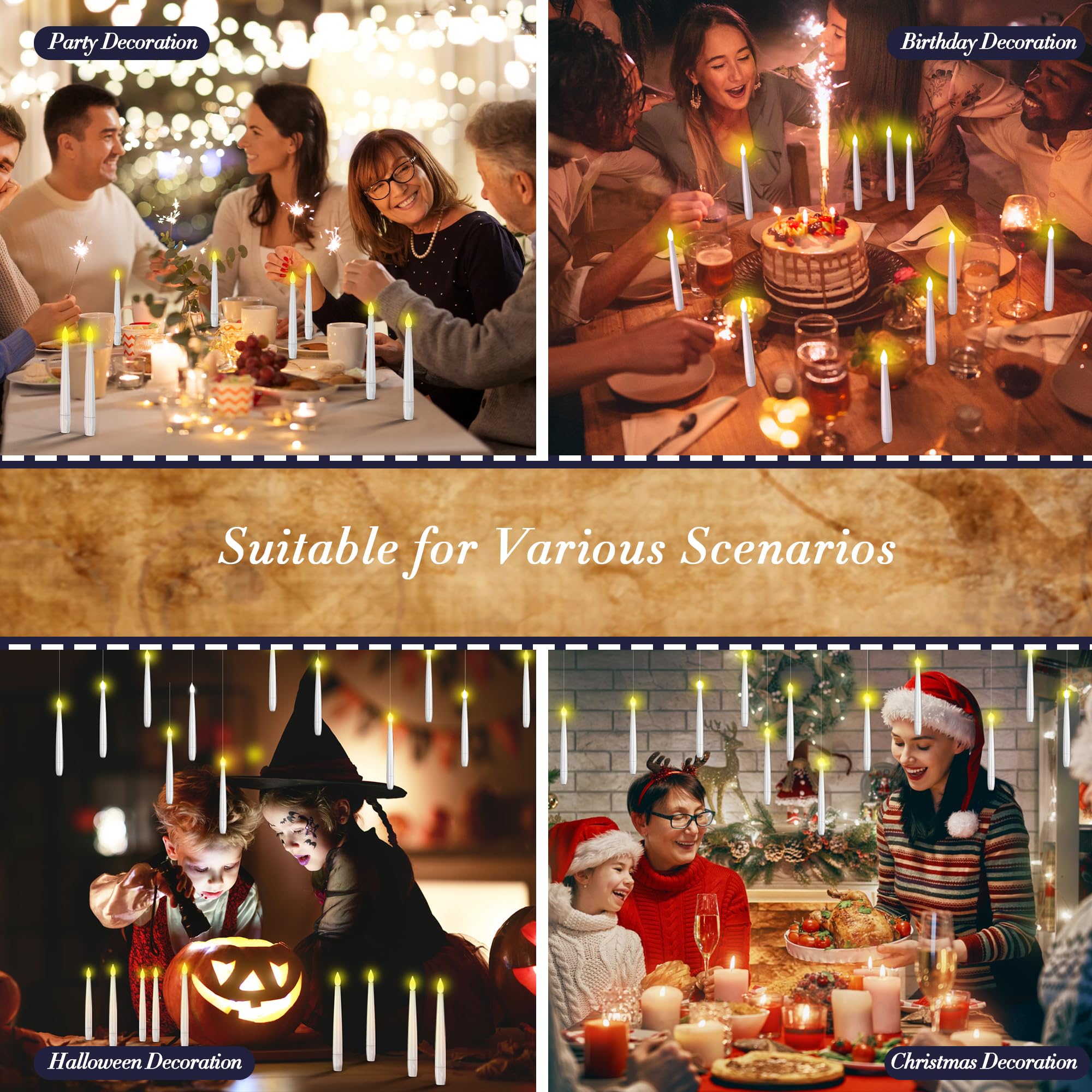 Vela flotante con control remoto de varita mágica, sin llama, vela cónica colgante para decoración de Navidad, bodas, Halloween, fiesta de cumpleaños (velas flotantes, 20)