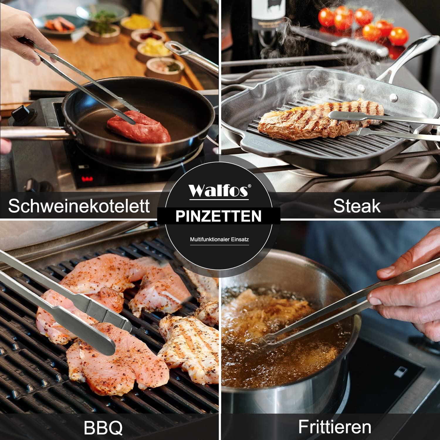 Grilltangen en kookpincet van roestvrij staal Walfos®, 2 stuks (roestvrij staal 25 30 cm) pincet keuken, keukenpincet, grillpincet, vleestang, perfect voor kookpincet, familiefeesten, culinaire