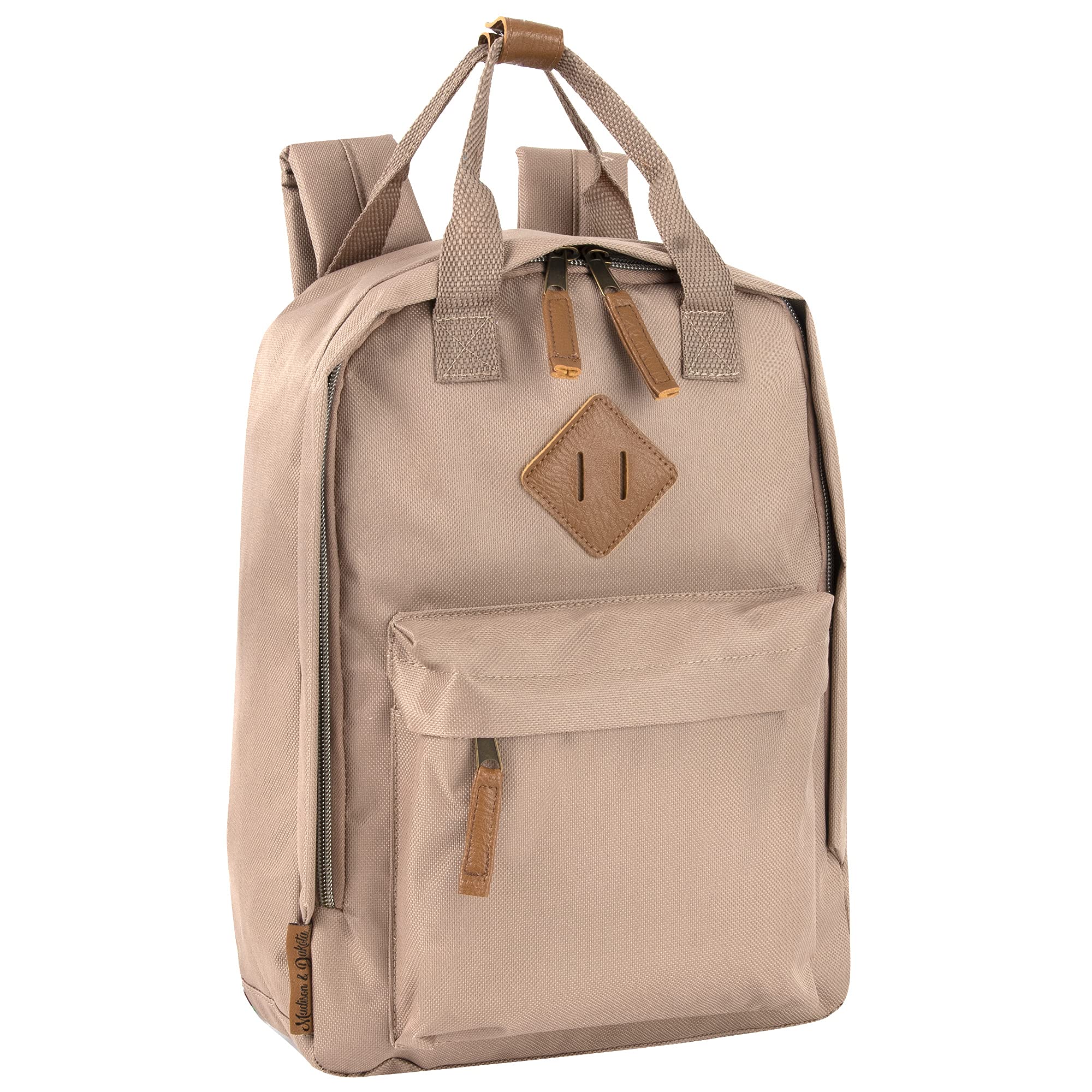 MADISON & DAKOTA Canvas Mini Backpack for Everyday & Day Pack Rucksack in Solid Color Blocks (Almond)
