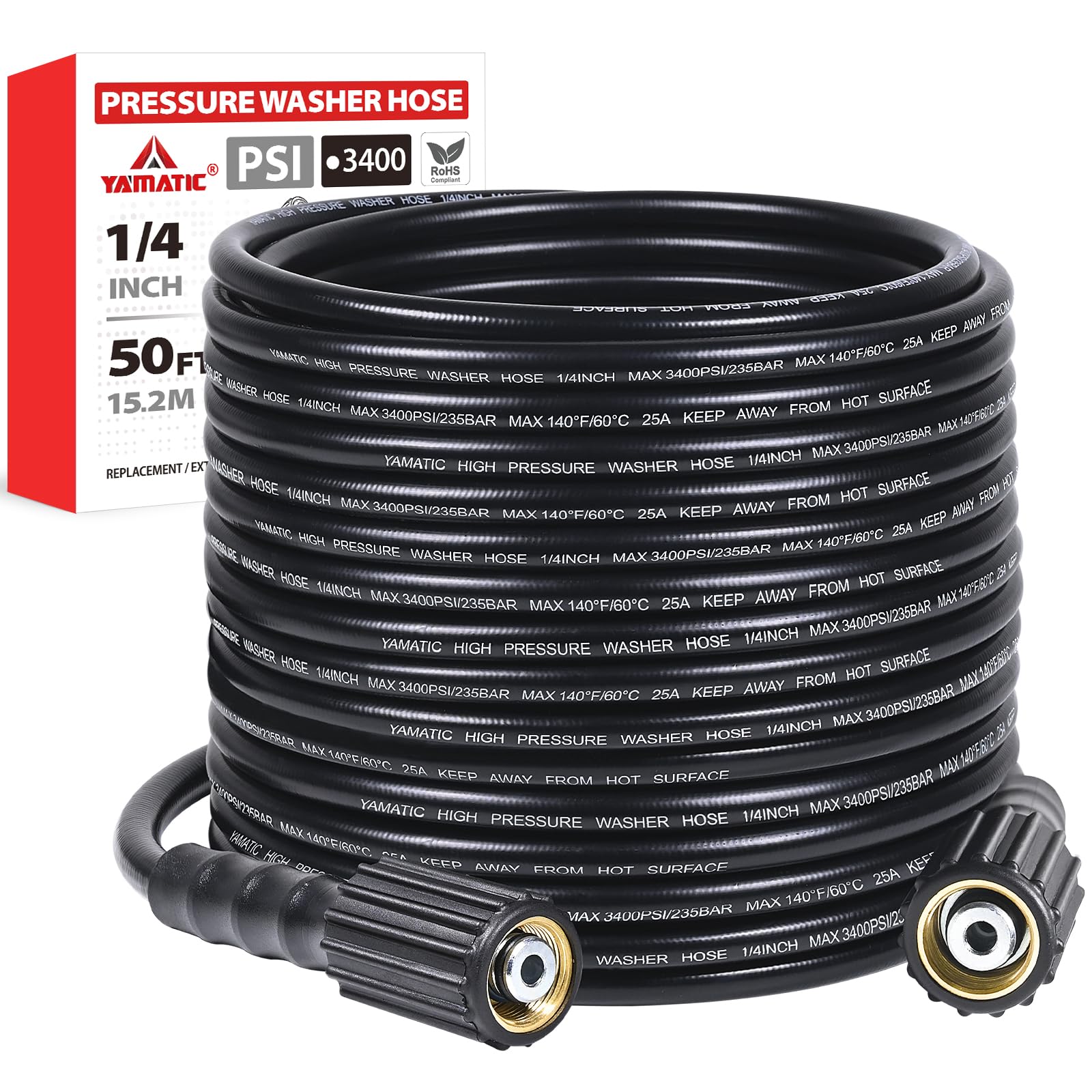 YAMATIC Pressure Washer Hose 50 FT 1/4", 3200 PSI, M22-14mm Females — Amazon image 9