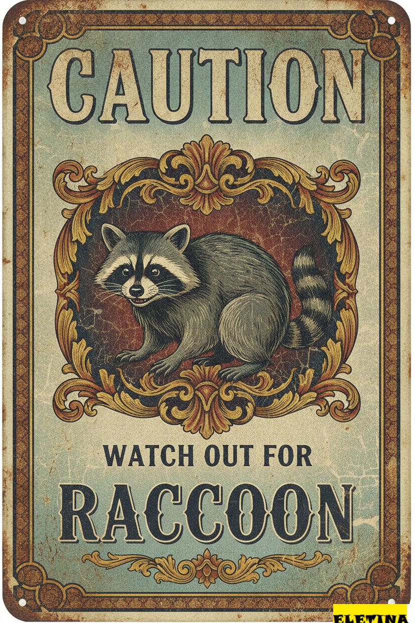 Tin Sign for Man Cave Caution Watch Out Raccoon You Have Been Warned Aluminum Metal Tin S Door Warning Zoo Fence Gate Yard Home Wall Decor 8x12 Inch Private Property Decorative
