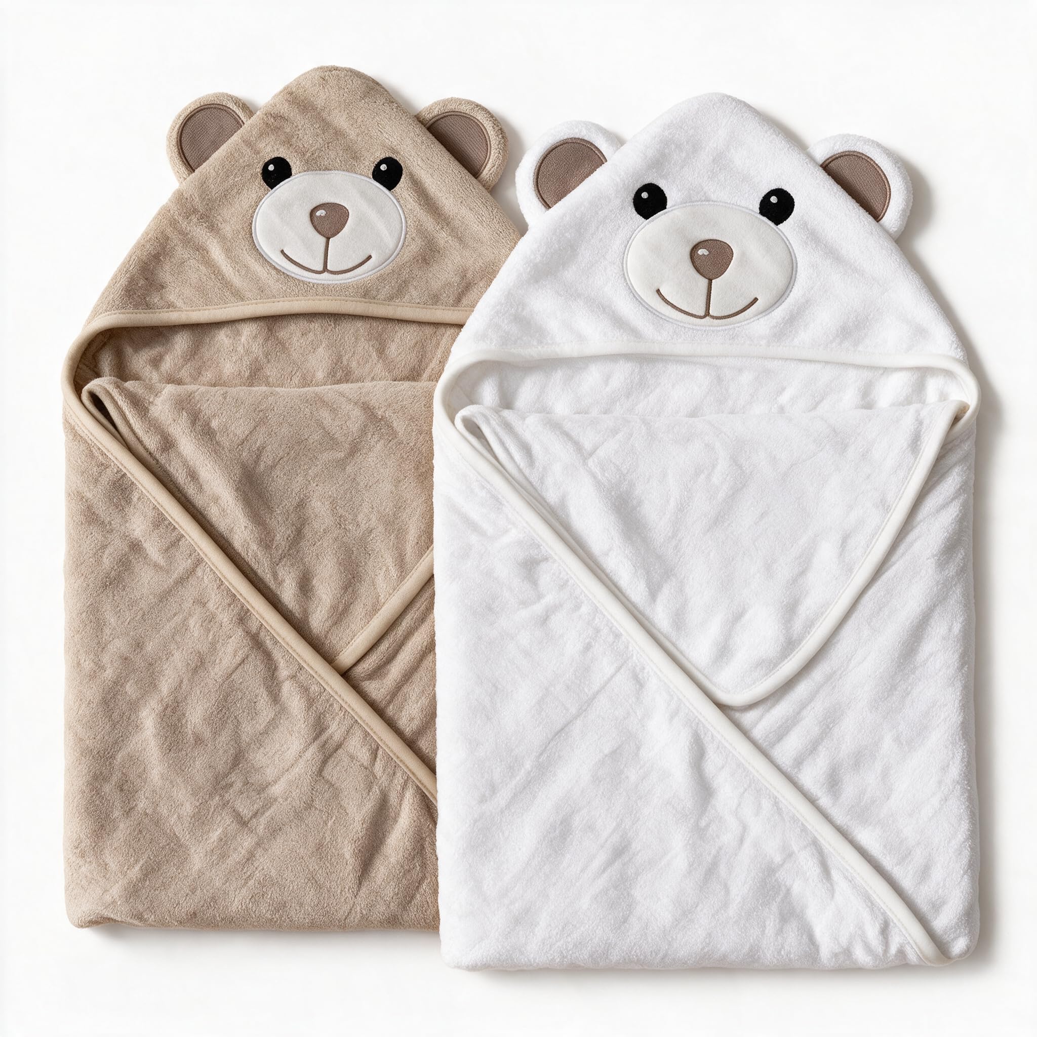 MINIBOO Soft Bamboo Hooded Baby Towels 2 Pack for Newborn to 5 (Bears)