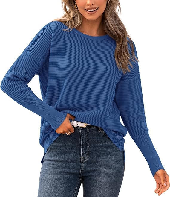 BTFBM Fall Sweaters for Women 2025 Casual Long Sleeve Sweater Striped Loose Fit Pullover Tops