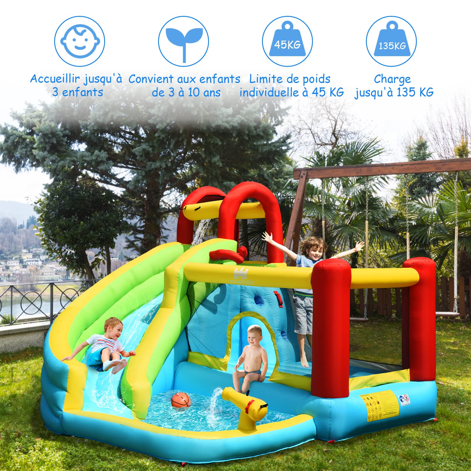 GOPLUS Castillo Hinchable para Niños, Hinchable Grande con Piscina, y Tobogán para Fiesta del Agua de Verano, Adecuado de 3 a 10 Años, ‎‎325 x 310 x 225 cm