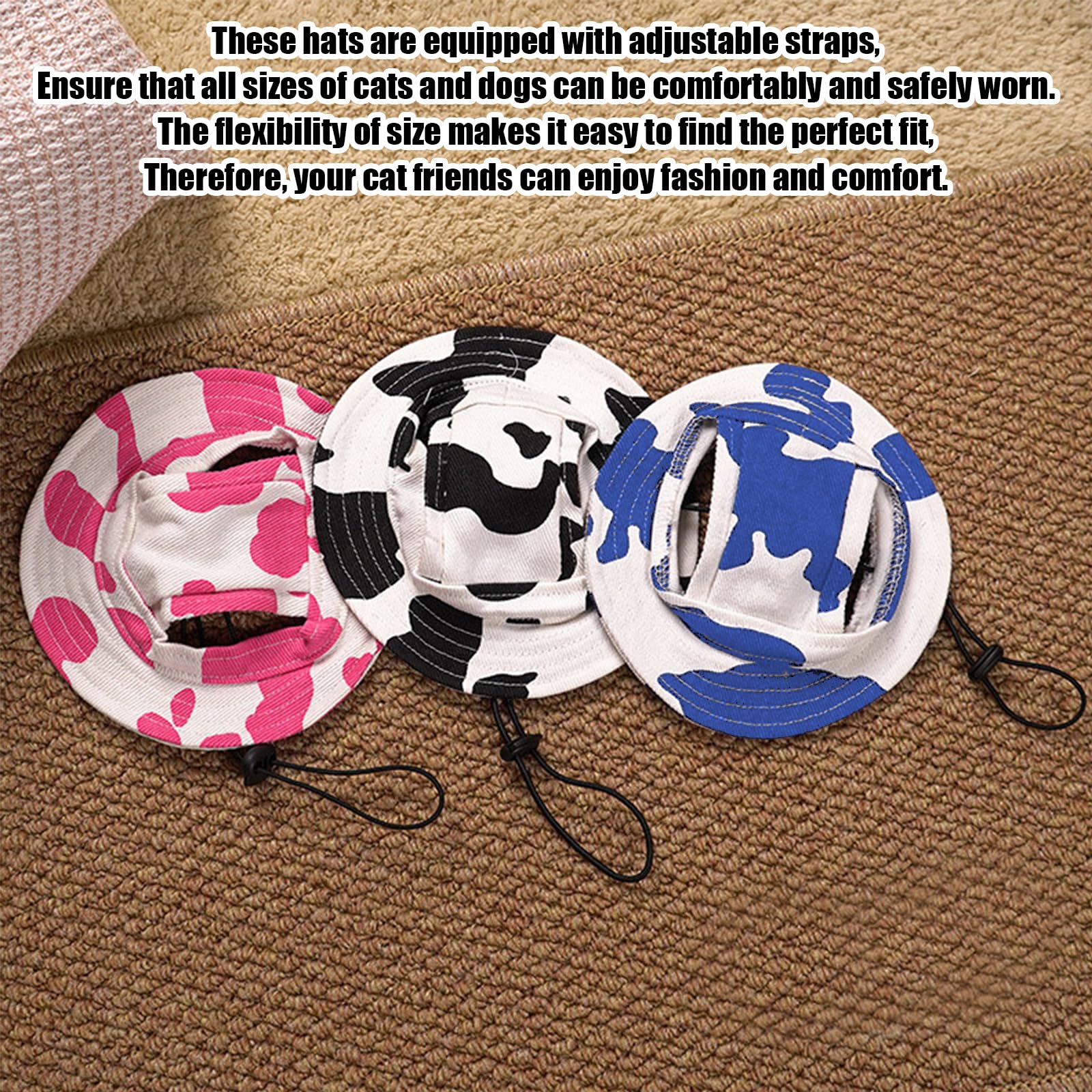 Dog Sun Hat,1PC Adjustable Princess Dog Bucket Hat with Ear Holes,Round Brim Dogs Visor Cap Pet Fisherman Hats for Pupies Small Dogs Cat Outdoor Sport (Black White - Image 3