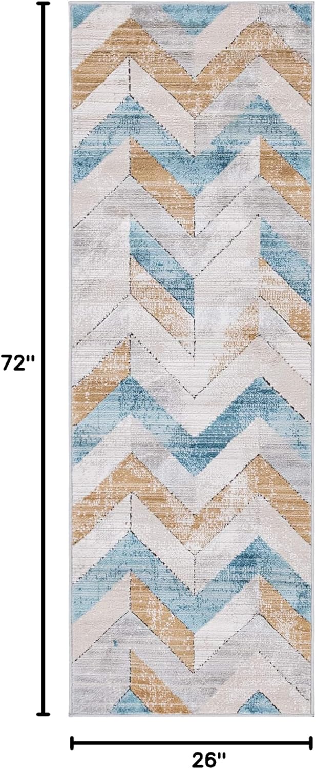 Rugs.com Leipzig Collection Runner Rug – 6 Ft Runner Blue Low-Pile Rug Perfect for Hallways, Entryways