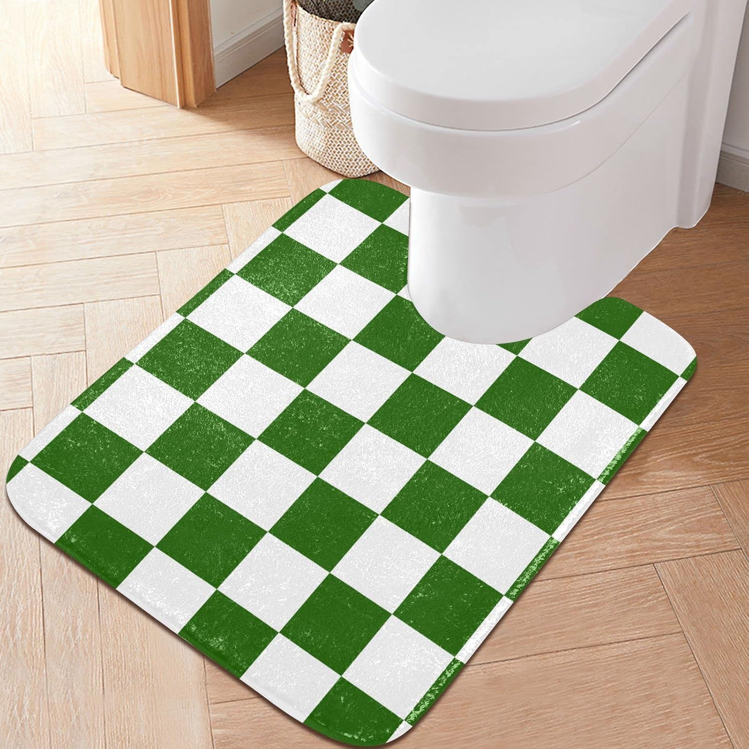Checkerboard White Green Plaid Bathroom Rugs Mats Soft Absorbent Bathroom Rug Mat Washable Bath Mats Rugs for Bathroom Floor Non Slip Bath Rug Mat for Bath Bedroom Door, Bathroom Rugs Sets 2 Piece