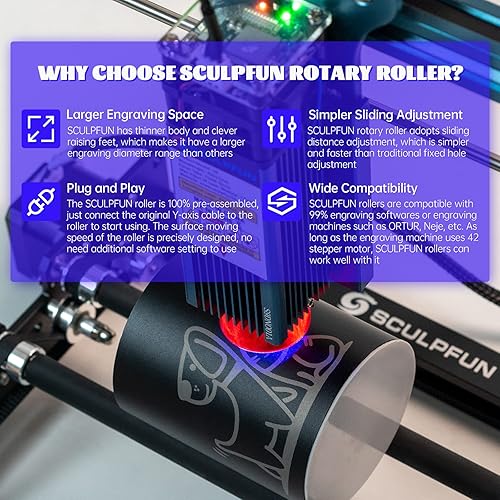 Miniatura 2 de SCULPFUN Rodillo giratorio láser grabador láser de aluminio módulo de grabado de rodillo giratorio de eje Y para grabar objetos cilíndricos