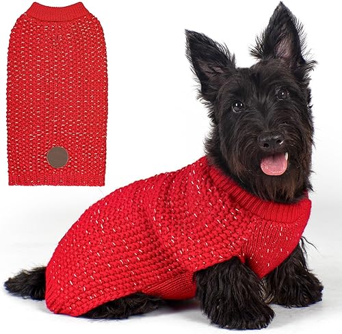 Miniatura 28 de KYEESE Suéter para Perros Grandes con Agujero para Correa Pullover Cálido con Hilo Reflectante Macho Tejido Grueso Elástico de Punto Abrigo