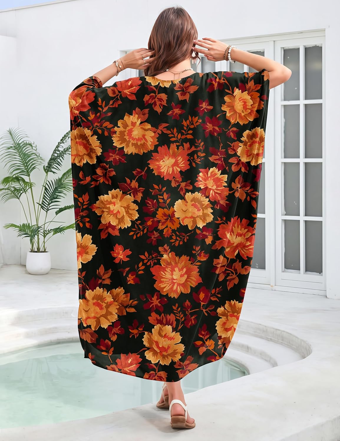 MAKABO Kaftan Dresses for Women Caftans Moo Moos with Pockets V Neck Beach Swimsuit Cover Up Boho Maxi Dress - Image 5