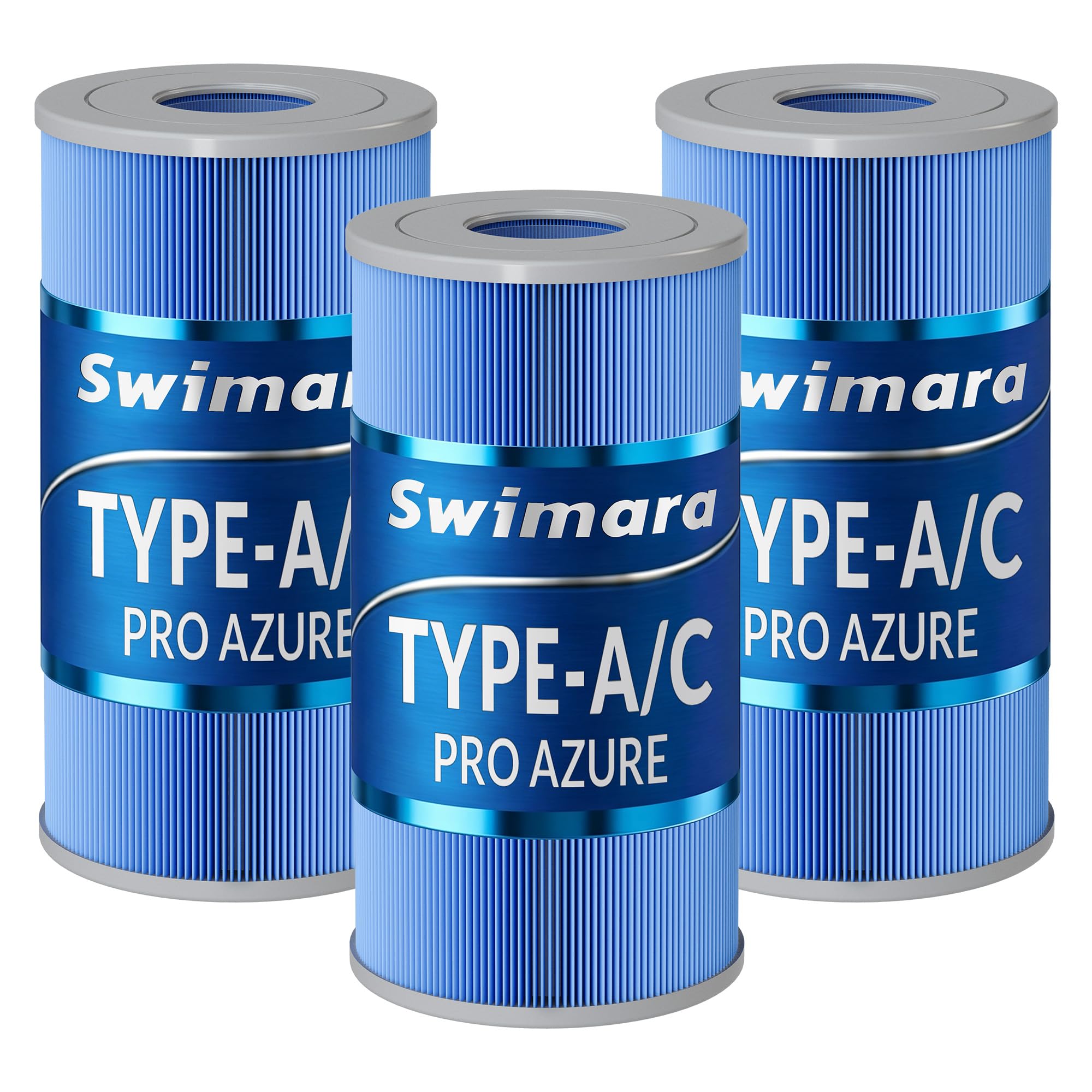 3-Pack Type A/C Pool Filter Cartridges 8x4.25 in, Pro Azure Series