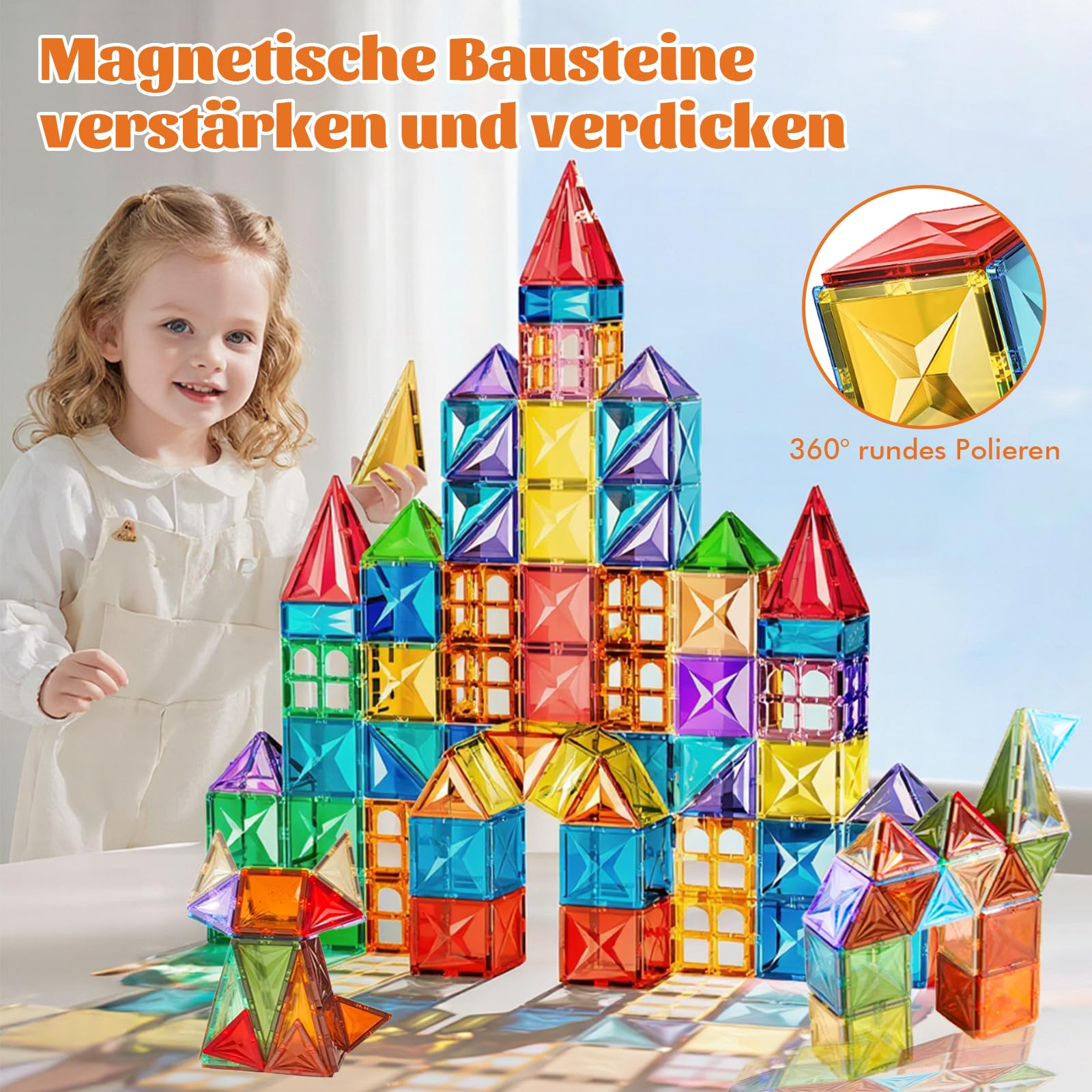 100 Magnetische Bausteine mit 1 Auto, STEM-Bauspielzeug, Kinderspiel Zusammenbauen, Lernspielzeug geeignet fur Kinder ab 3 Jahren,magnetisches Spielzeug fuir denKindergarten (bunt)