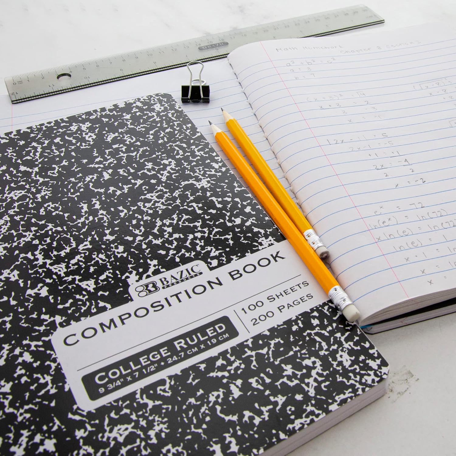 BAZIC PRODUCTS Composition Notebook College Ruled - 100 Sheets, Black Marble Composition Notebook with Durable Cover, Non-Spiral and Lined Paper for Journaling, School, Home, or Office, 6-Packs
